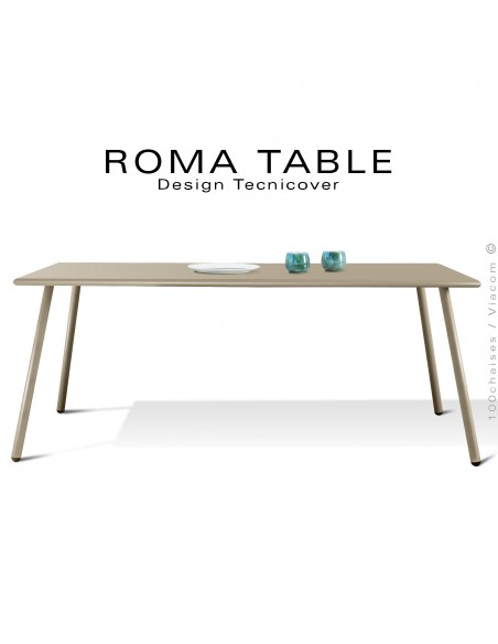 Table rectangulaire pour extérieur ROMA, structure acier galvanisé peint beige, plateau 160x90 cm., chant arrondi.