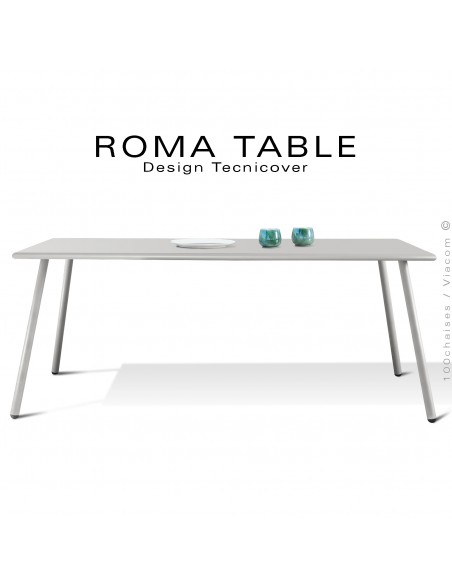 Table rectangulaire pour extérieur ROMA, structure acier galvanisé peint blanc perle, plateau 160x90 cm., chant arrondi.