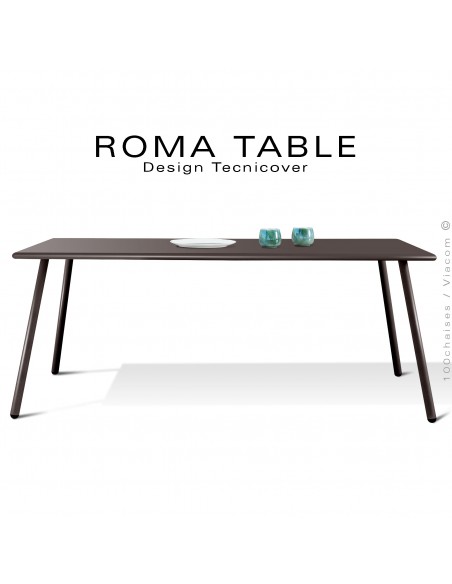 Table rectangulaire pour extérieur ROMA, structure acier galvanisé peint bronze, plateau 160x90 cm., chant arrondi.