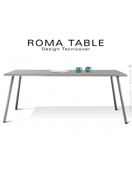 Table rectangulaire ROMA, structure acier galvanisé peint gris Tourterelle, plateau 160x90 cm., chant arrondi.