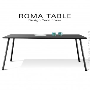 Table rectangulaire ROMA, structure acier galvanisé peint noir, plateau 160x90 cm., chant arrondi.