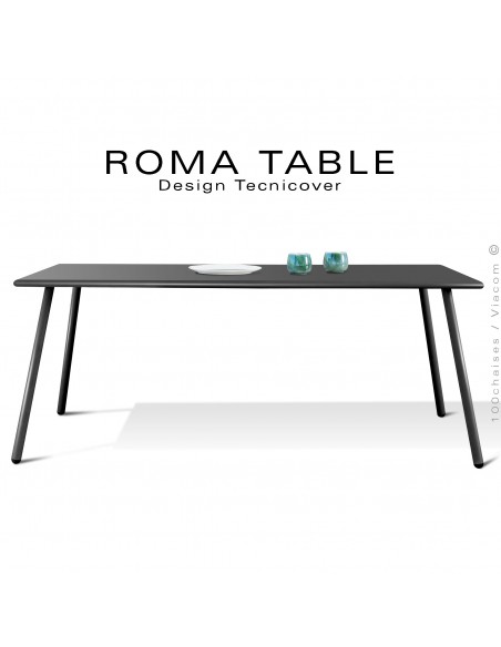 Table rectangulaire ROMA, structure acier galvanisé peint noir, plateau 160x90 cm., chant arrondi.