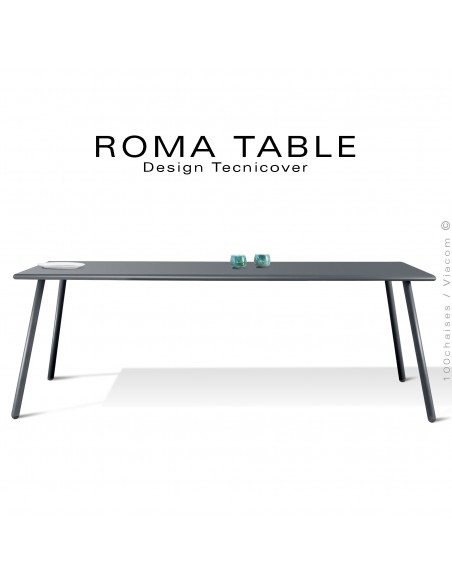 Table rectangulaire pour extérieur ROMA, structure acier galvanisé peint anthracite, plateau 190x90 cm., chant arrondi.
