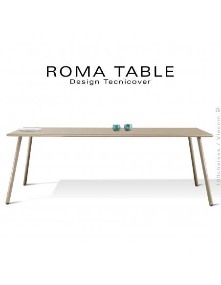 Table rectangulaire pour extérieur ROMA, structure acier galvanisé peint beige, plateau 190x90 cm., chant arrondi.