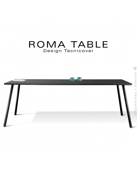 Table rectangulaire pour extérieur ROMA, structure acier galvanisé peint noir, plateau 190x90 cm., chant arrondi.