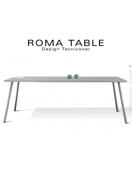 Table rectangulaire ROMA, structure acier galvanisé peint gris tourterelle, plateau 190x90 cm., chant arrondi.
