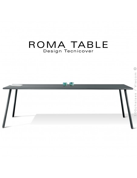 Table rectangulaire pour extérieur ROMA, structure acier galvanisé peint anthracite, plateau 220x110 cm., chant arrondi.