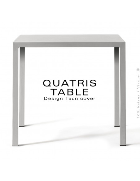 Table carré repas d'extérieur QUATRIS, structure acier galvanisé peint blanc perle, niveau automatique, plateaux 60-70-80-90 cm.