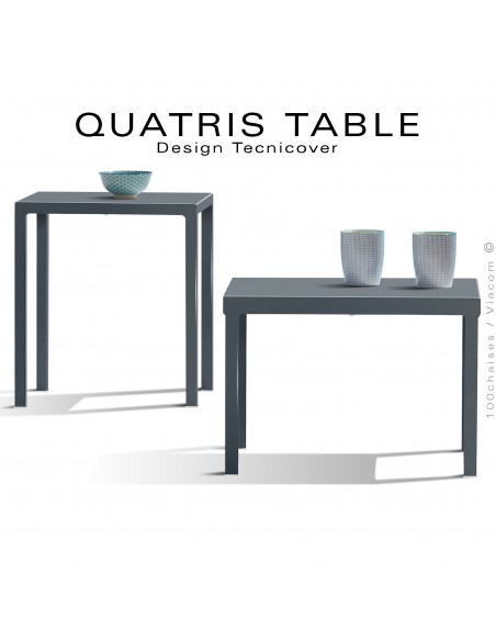 Deux tables d'appoints d'extérieur QUATRIS, structure acier galvanisé peint anthracite, plateau carré.