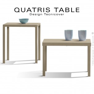 Deux tables d'appoints d'extérieur QUATRIS, structure acier galvanisé peint beige, plateau carré.