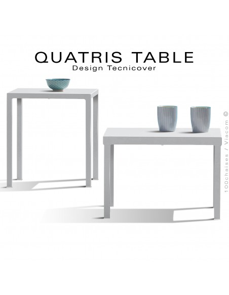 Deux tables d'appoints d'extérieur QUATRIS, structure acier galvanisé peint blanc, plateau carré.