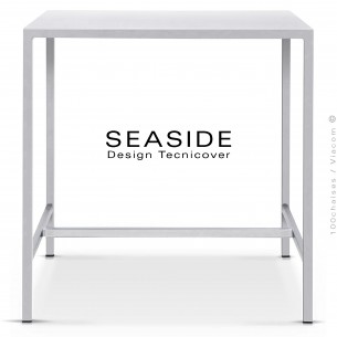 Table haute ou mange debout SEASIDE, structure acier galvanisé peint blanc, plateaux 105x60 cm., avec repose pieds.