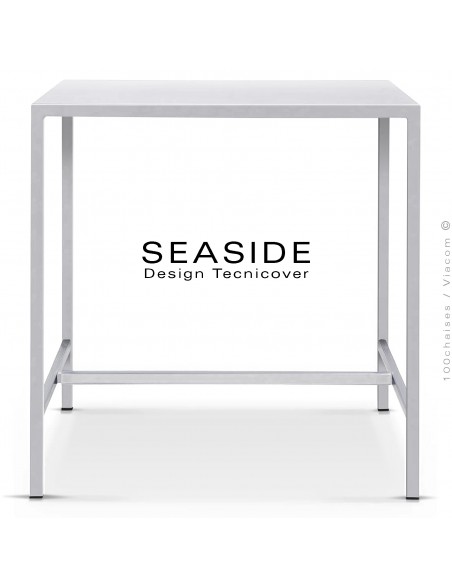 Table haute ou mange debout SEASIDE, structure acier galvanisé peint blanc, plateaux 105x60 cm., avec repose pieds.