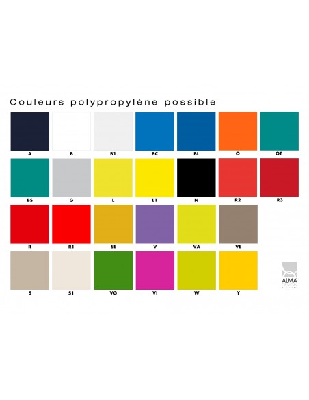 JO fauteuil en polypropylène - gamme des couleurs.