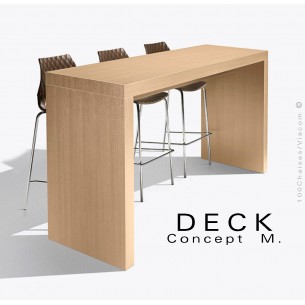Table haute ou console d'appoint DECK, structure et plateau bois, finition placage stratifié couleur ou matière.