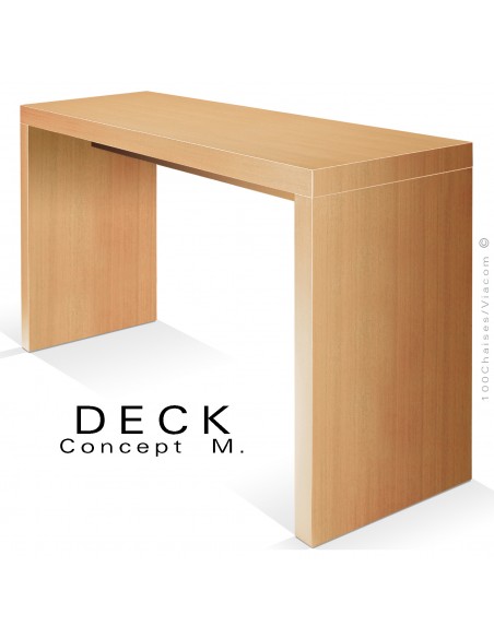 Table haute ou console d'appoint DECK, structure et plateau bois, finition placage stratifié couleur ou matière.