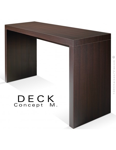 Table haute ou console d'appoint DECK, structure et plateau bois, finition placage stratifié couleur ou matière.