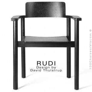 Fauteuil en bois massif de Chêne RUDI, finition teinté noir.