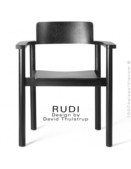 Fauteuil en bois massif de Chêne RUDI, finition teinté noir.