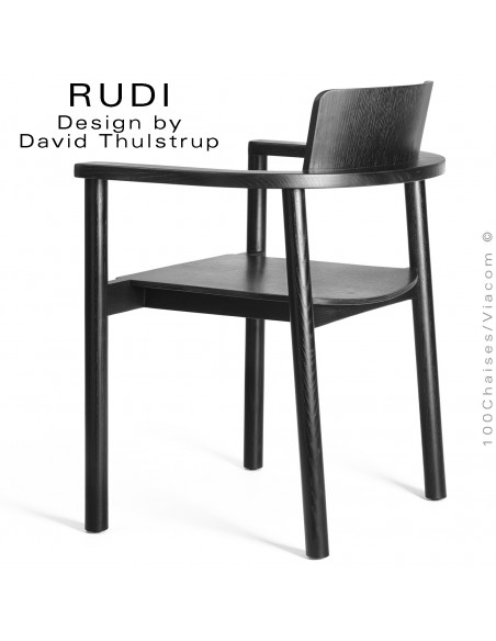 Fauteuil en bois massif de Chêne RUDI, finition teinté noir.
