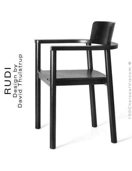Fauteuil en bois massif de Chêne RUDI, finition teinté noir.