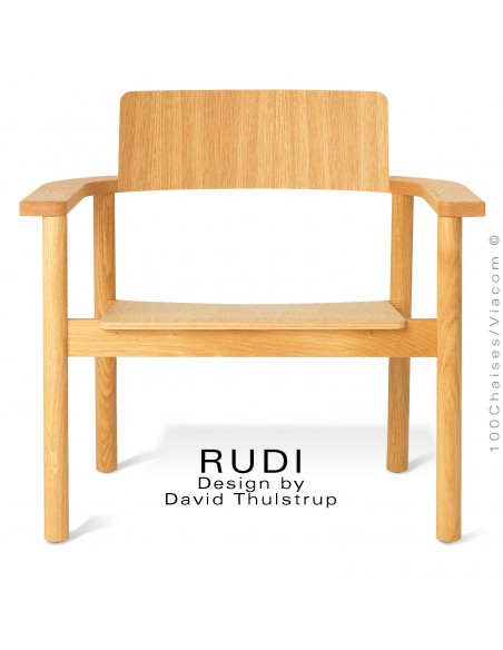 Fauteuil lounge en bois massif de Chêne RUDI, finition huilé.