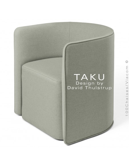 Fauteuil design TAKU, pour CHR, structure hêtre, assise et dossier garnis de mousse, habillage tissu tissé couleur Argile.
