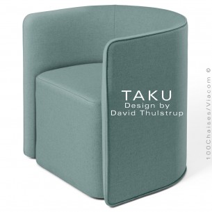Fauteuil design TAKU, pour CHR, structure hêtre, assise et dossier garnis de mousse, habillage tissu couleur vert d'Eau.