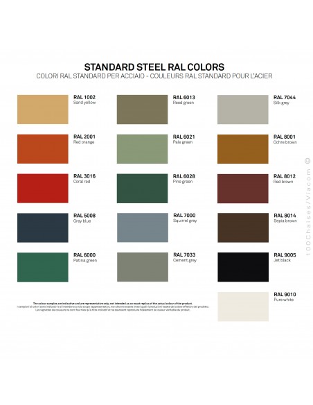Gamme palette peinture pour structure acier ou piétement fauteuil lounge ARCA.