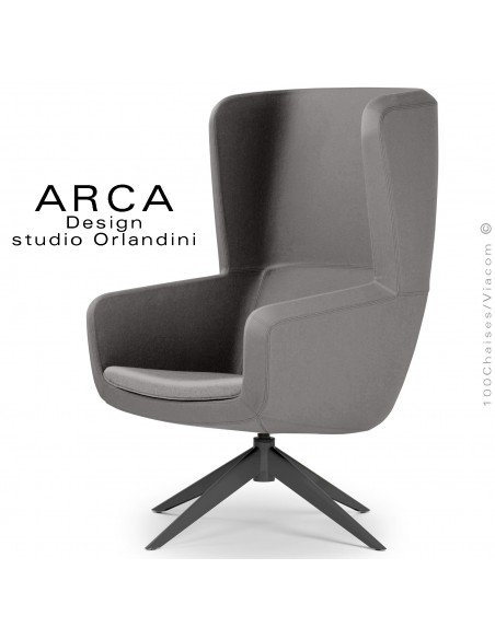 Fauteuil lounge confort ARCA, pour salon d'attente standing, habillage tissu couleur tabac, piétement peint noir.