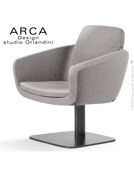 Fauteuil pour salon d'attente lounge ARCA, piétement colonne centrale peint noir, assise tissu couleur gris Tourterelle.