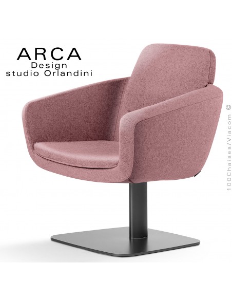 Fauteuil pour salon d'attente lounge ARCA, piétement colonne centrale peint noir, assise tissu couleur rose.