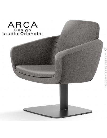 Fauteuil pour salon d'attente lounge ARCA, piétement colonne centrale peint noir, assise tissu couleur tabac.