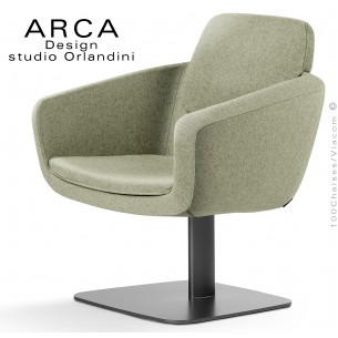 Fauteuil pour salon d'attente lounge ARCA, piétement colonne centrale peint noir, assise tissu couleur vert clair.