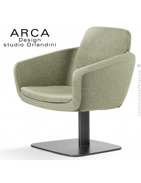 Fauteuil pour salon d'attente lounge ARCA, piétement colonne centrale peint noir, assise tissu couleur vert clair.