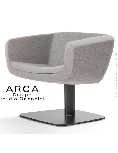 Fauteuil lounge pour salle d'attente ARCA, piétement colonne centrale ovoïde noir, assise tissu couleur gris Tourterelle.