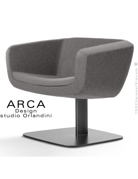 Fauteuil lounge pour salle d'attente ARCA, piétement colonne centrale ovoïde noir, assise tissu couleur tabac.