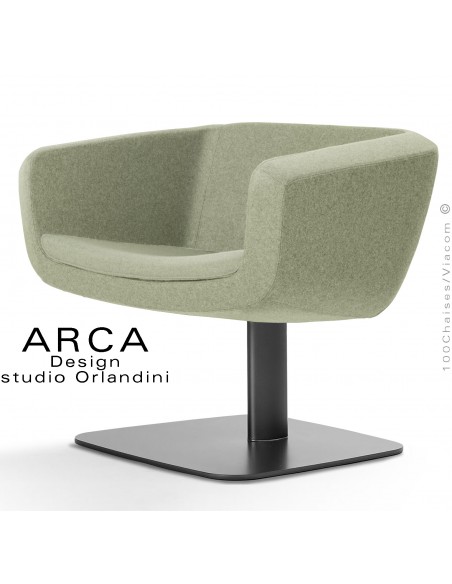 Fauteuil lounge pour salle d'attente ARCA, piétement colonne centrale ovoïde noir, assise tissu couleur vert clair.