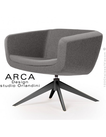 Fauteuil pour salon d'attente lounge ARCA, piétement 4 branches acier peint noir, assise habillage tissu tabac.