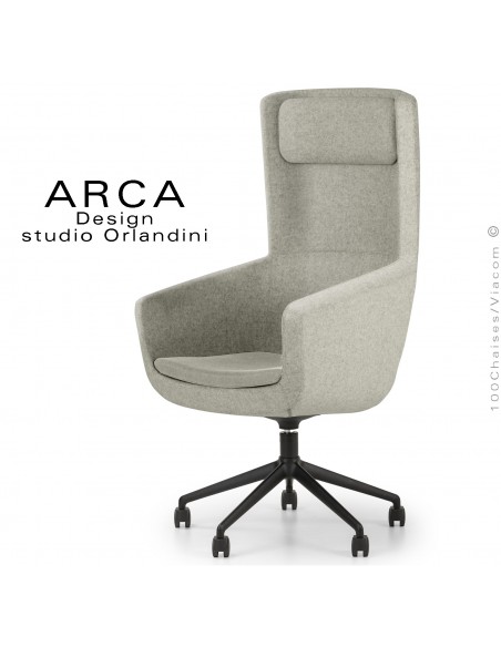 Fauteuil ARCA Small, pour le bureau ou salle de réunion , assise couleur blanc cassé, piétement 5 branches avec roulettes.