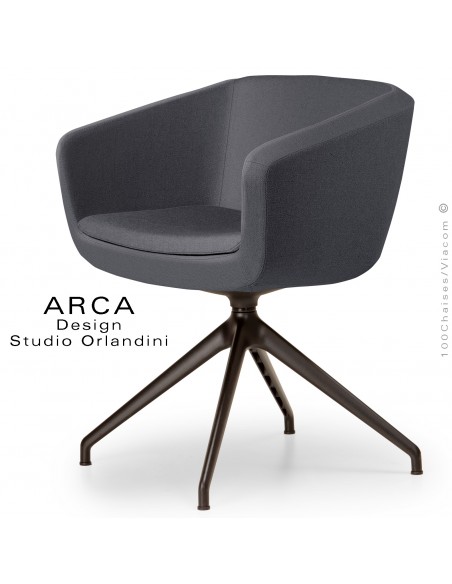 Fauteuil de bureau pivotant ARCA Small, ou domestique, assise garnie, habillage tissu gris foncé, piétement aluminium noir.