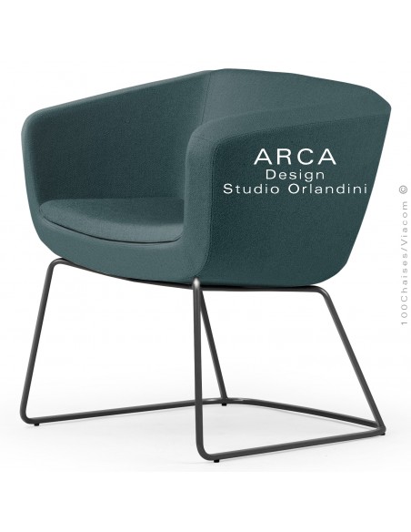 Fauteuil d'attente ou domestique ARCA Small, assise garnie de mousse, tissu couleur vert bouteille, piétement luge peint noir.
