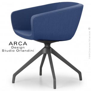 Fauteuil de bureau pivotant ARCA Mini, ou domestique, assise garnie de mousse, tissu bleu gris, piétement plastique noir.