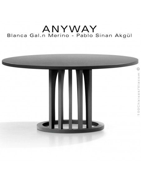 Table basse design ANYWAY, d'esprit déco, plateau Ø70 cm., structure bois massif de hêtre peint noire.