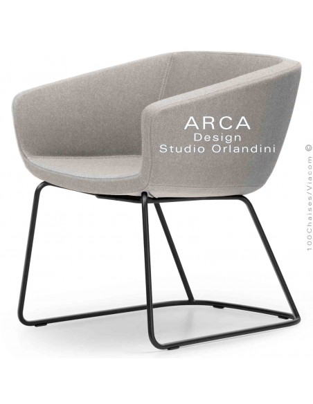 Fauteuil d'attente ou domestique ARCA Mini, assise garnie de mousse, habillage couleur gris tourterelle, piétement luge noir.