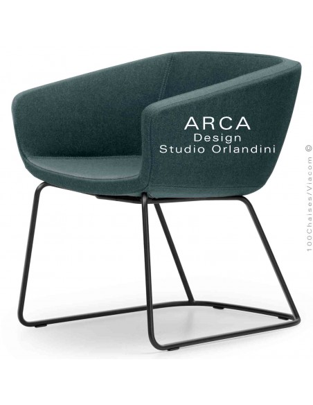 Fauteuil d'attente ou domestique ARCA Mini, assise garnie de mousse, habillage couleur vert bouteille, piétement luge noir.