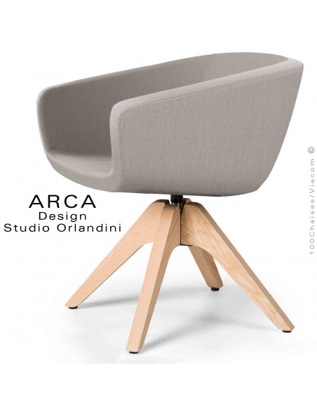 Fauteuil pivotant ARCA Mini, pour bureau ou domestique, assise tissu 100% polyester, couleur argile piétement bois.