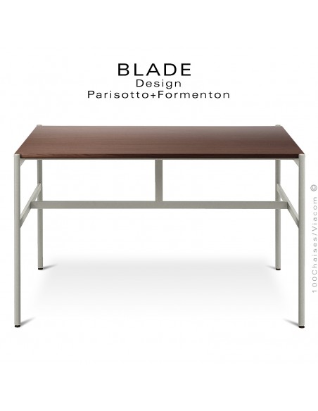 Table carré minimaliste design BLADE, plateau 145x145 cm., Chêne foncé, piétement tube d'acier peint soie.
