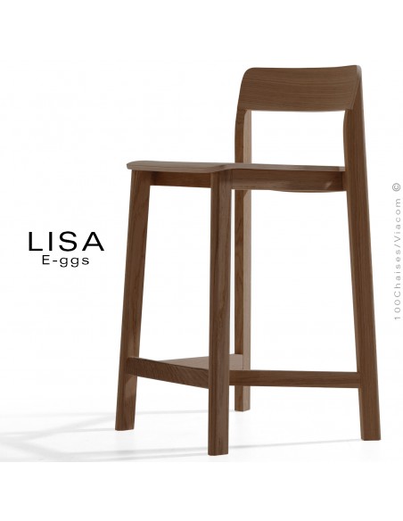 Tabouret de cuisine en bois massif de chêne foncé LISA, pour cuisine ou îlot central, avec repose pieds, finition vernis.
