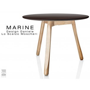 MARINE table ronde piétement 3 pieds finition naturel -Plateau marron.